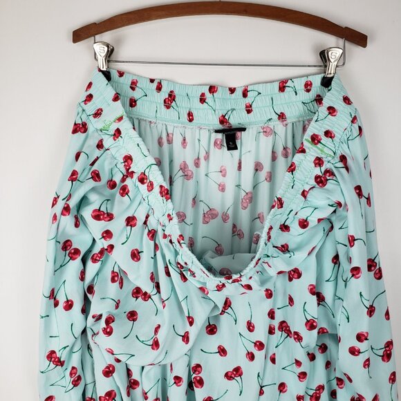Torrid Retro Chic Midi Challis Pull On Skirt Aqua Cherry Print App. 2X SEE DESC - Picture 9 of 12